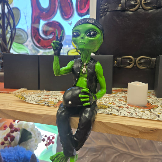 Alien Invasion Biker Dude Ledge Lounger 10" tall: Green