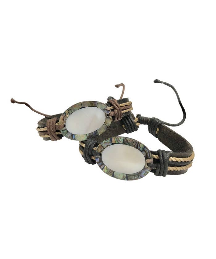 Oval Paua Shell With Mother Of Pearl Shell Pendant Bracelet
