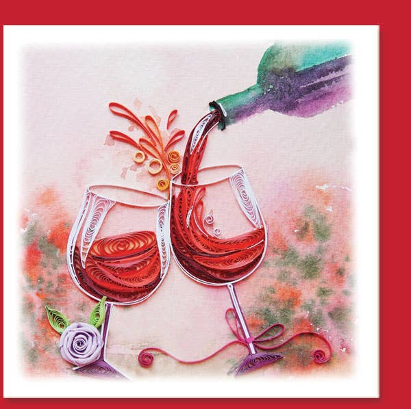 Two glass Red Wine, handmade quilling card, everyday card TH-74