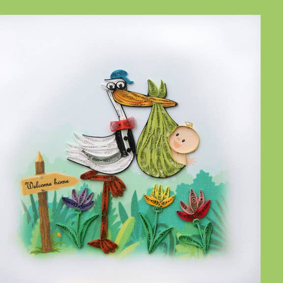 Stork delivery baby quilling card, handmade card, paper card PE-25