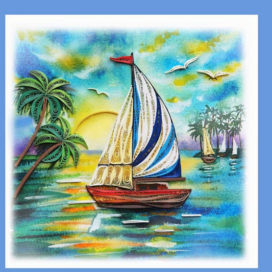 Sail boat sun rise Quilling card, everyday card, greeting card EV-23