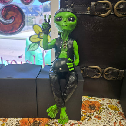Alien Invasion Biker Dude Ledge Lounger 10" tall: Green
