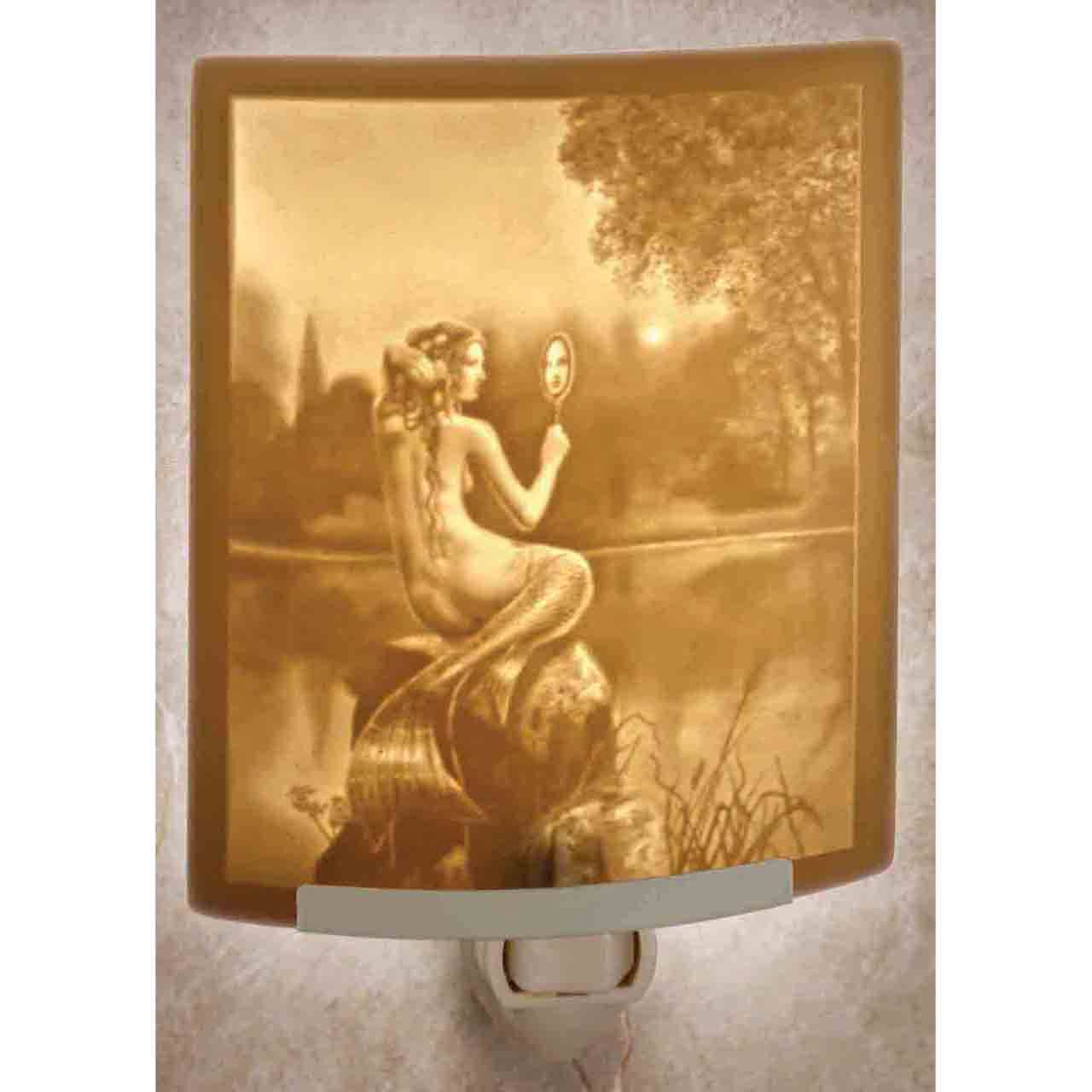 Mermaid and Mirror Porcelain Lithophane Night Light
