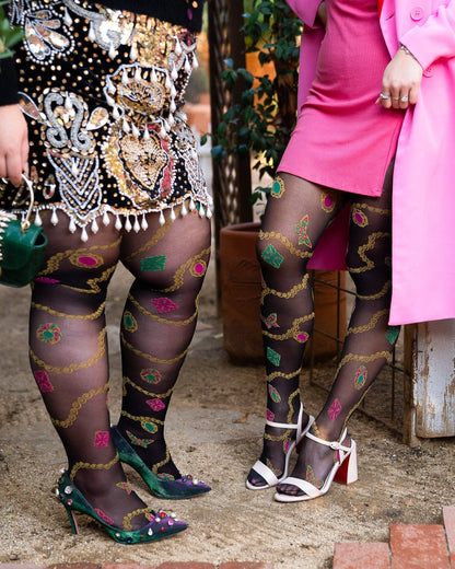 Pearls & Jewels Black Sheer Tights: Fits US W 8-12