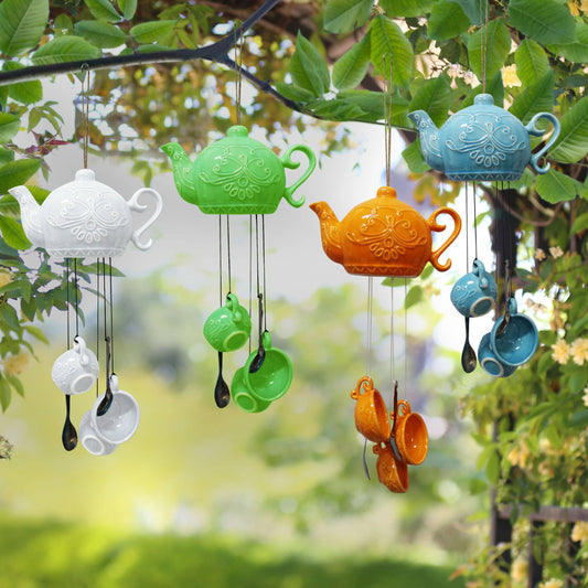 Alpine Corporation Ceramic Teacup Wind Chimes w/Display