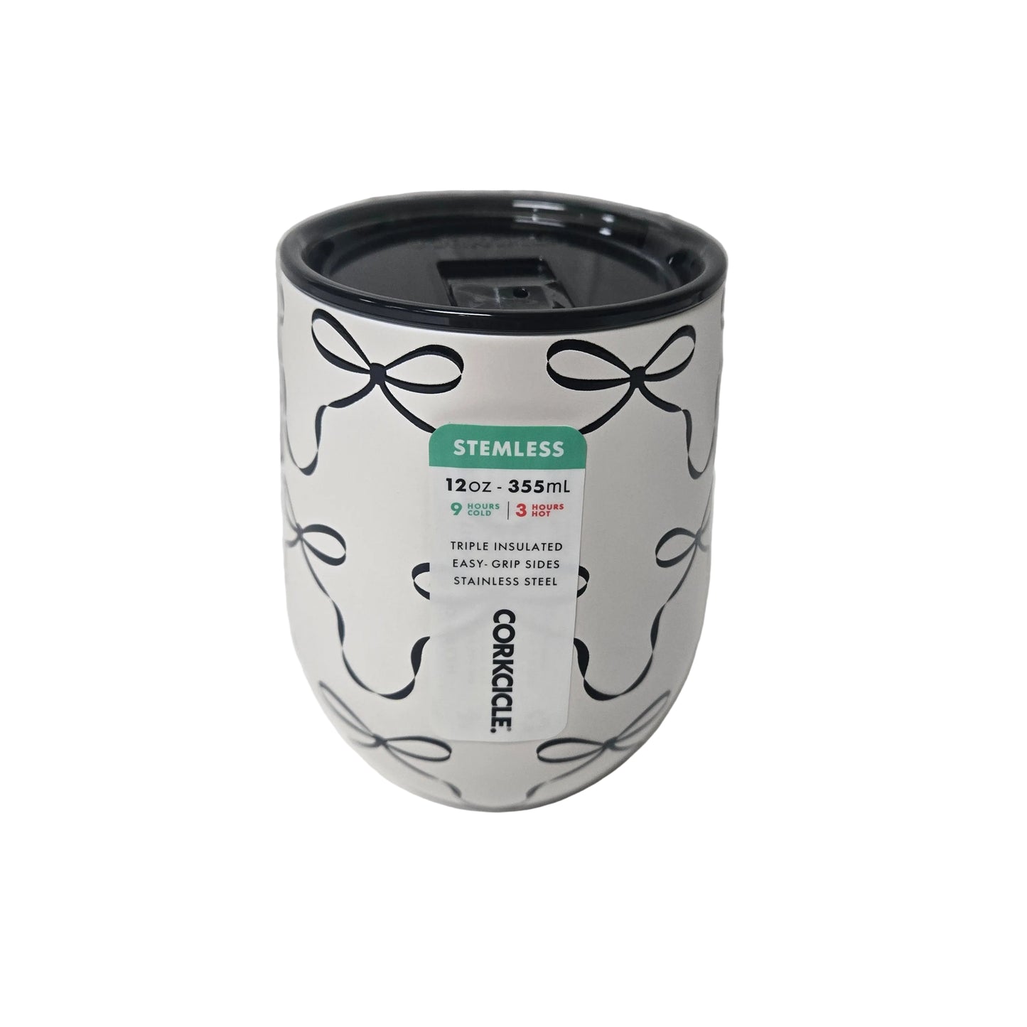 Corkcicle Classic Stemless Black Bows - 12oz