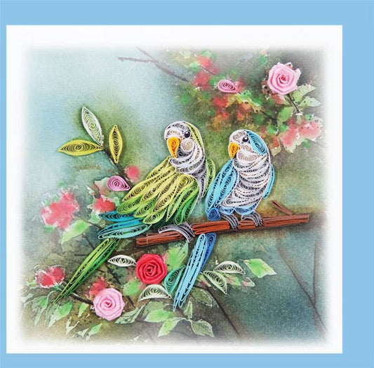 Two Small Conures parrot  Quilling Card WN-42