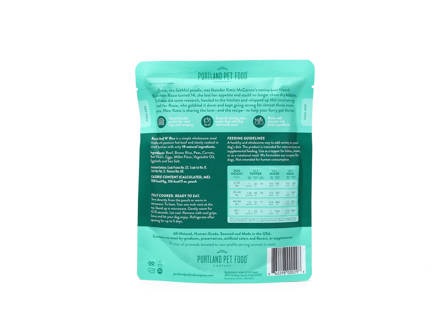 Rosie's Beef N Rice Human Grade Fresh Wet Food Dog Pouches