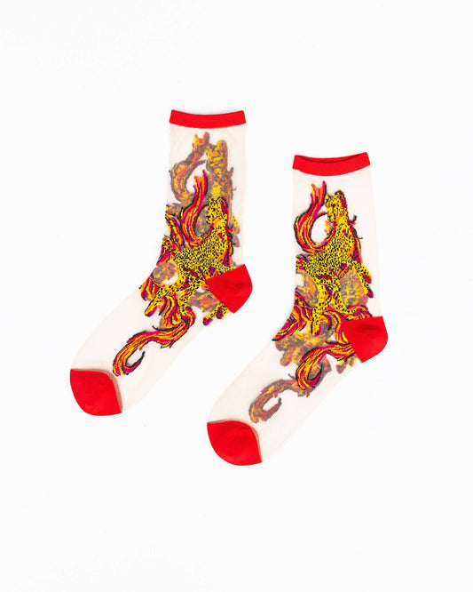 Flaming Cheetah Sheer Crew Sock