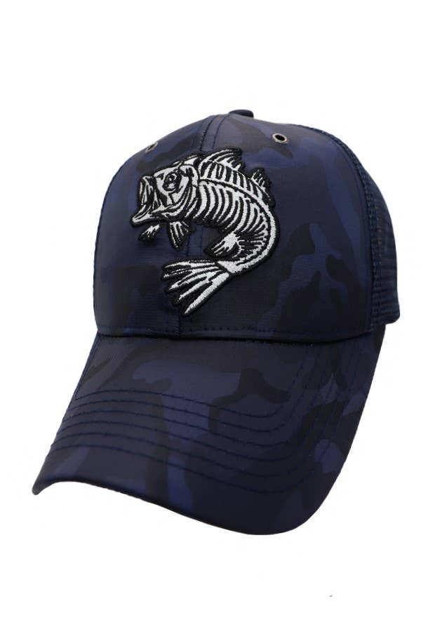 Navy Bass Fish Trucker Hat
