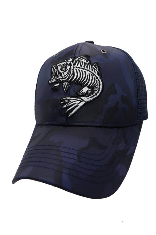 Navy Bass Fish Trucker Hat