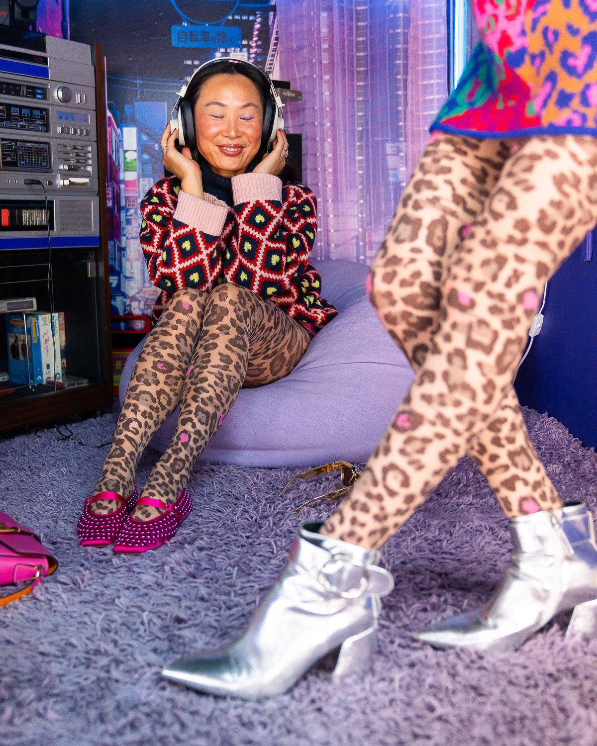 Pink Pop Leopard Print Sheer Tights: Fits US W 14-20