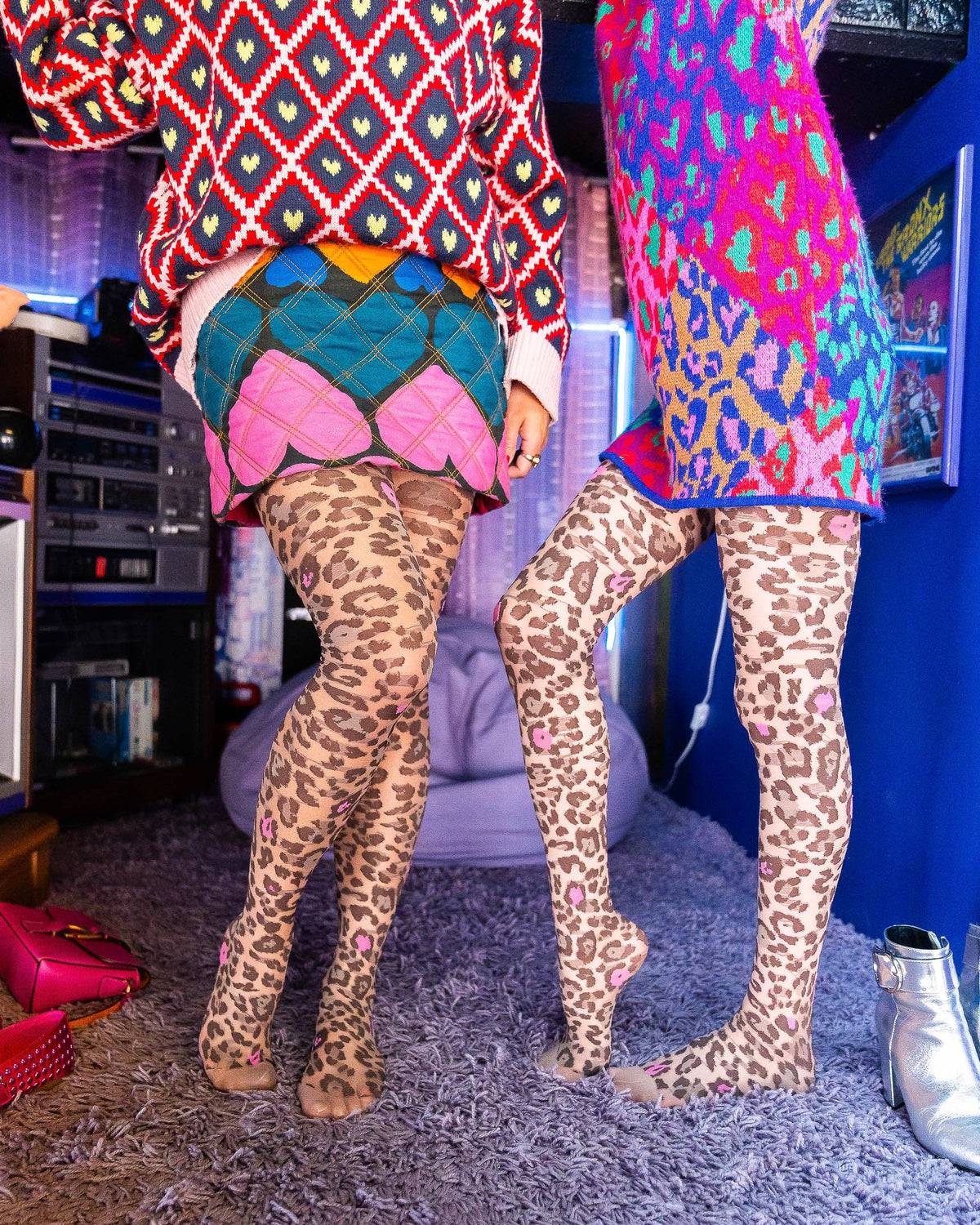 Pink Pop Leopard Print Sheer Tights:  Fits US W 8-12