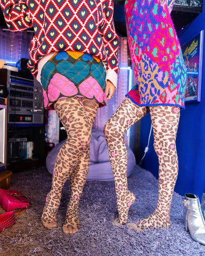 Pink Pop Leopard Print Sheer Tights:  Fits US W 8-12