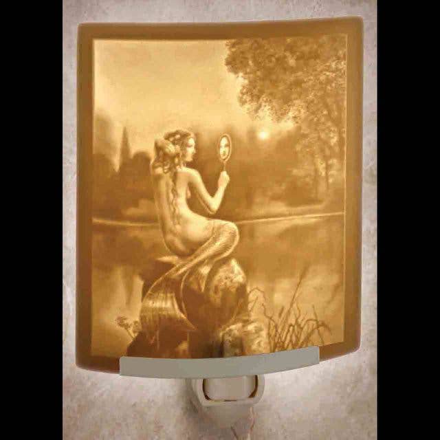 Mermaid and Mirror Porcelain Lithophane Night Light