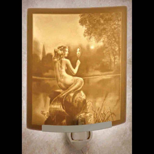 Mermaid and Mirror Porcelain Lithophane Night Light