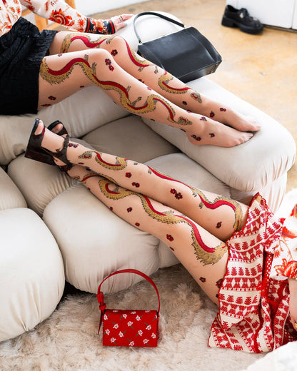 Year of the Dragon Sheer Tights: Fits US W 14-20