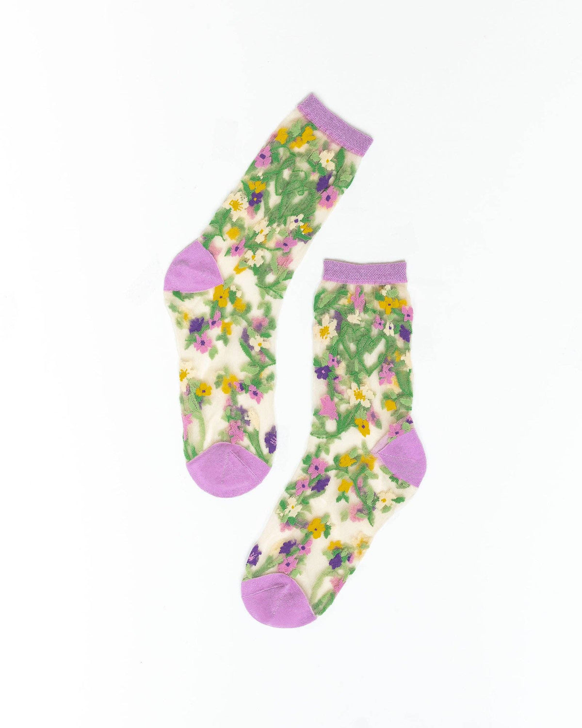 Heart Floral Sheer Crew Sock: Fits US W5.5-10
