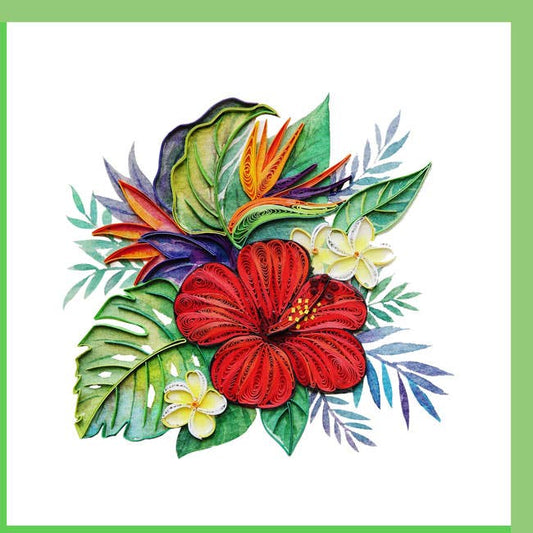 Hibiscus with plumeria quilling card, greeting card, paper art, handmade  FL-51