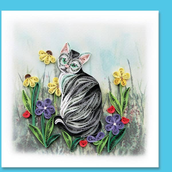 Gray Cat Quilling Card, Animal, everyday card AN-59