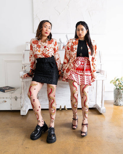 Year of the Dragon Sheer Tights: Fits US W 14-20