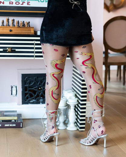 Year of the Dragon Sheer Tights: Fits US  W 0-6