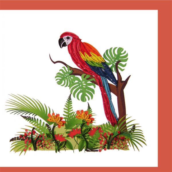 Parrot on a branch, handmade quilling card, everyday card WN-18