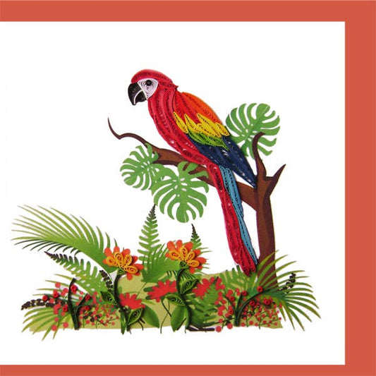 Parrot on a branch, handmade quilling card, everyday card WN-18