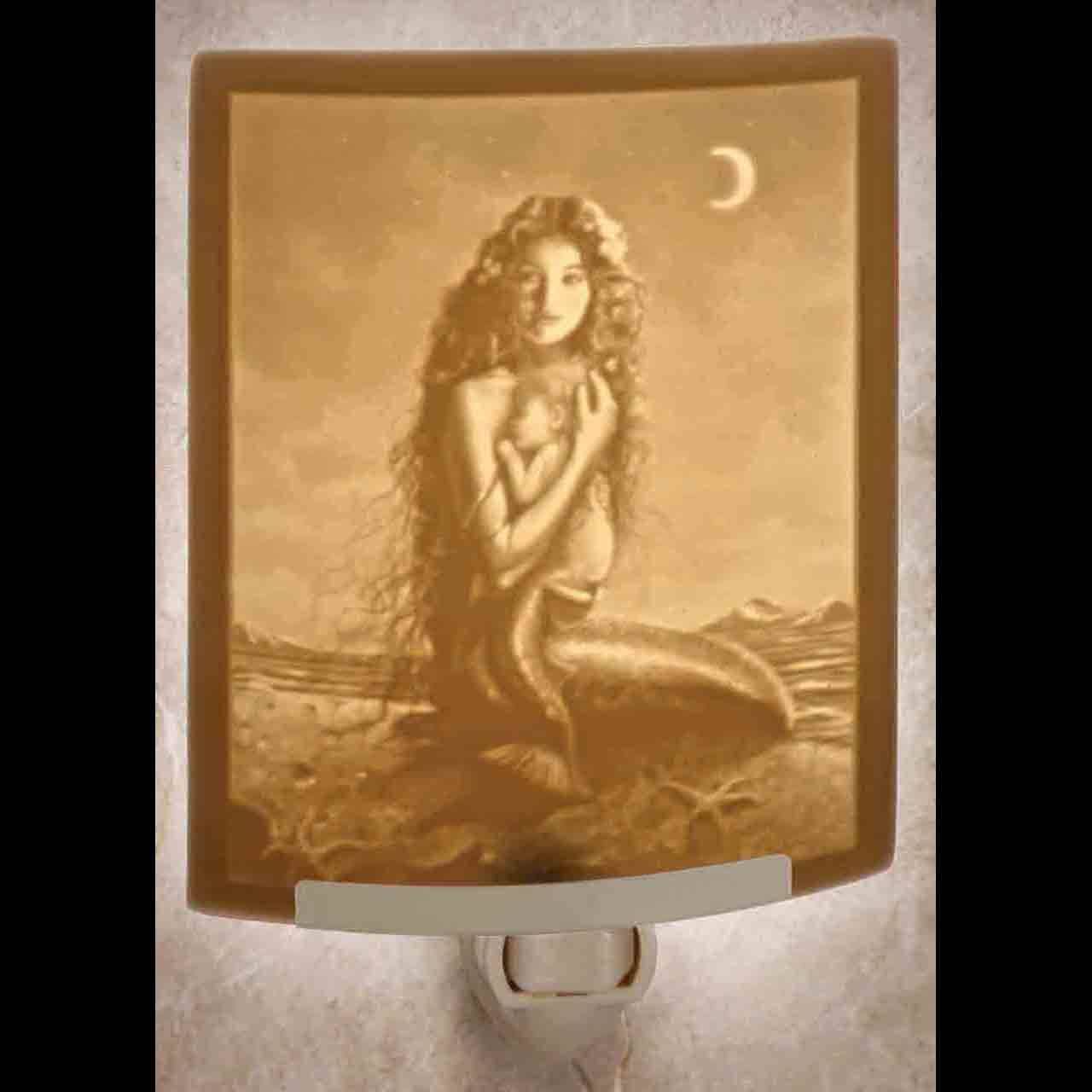 Mermaid and Child Porcelain Lithophane Night Light