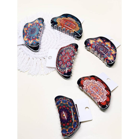 Medallion Printed Unique Hair Claw: Assorted Color