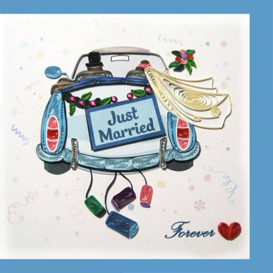 Just Married in the car quilling card, greeting card, love card LV-36