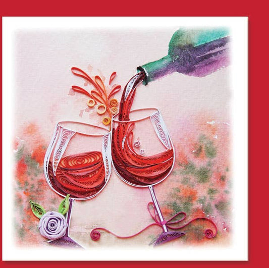 Two glass Red Wine, handmade quilling card, everyday card TH-74
