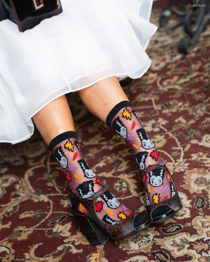 Bride of Frankenstein Shimmer Sheer Crew Sock