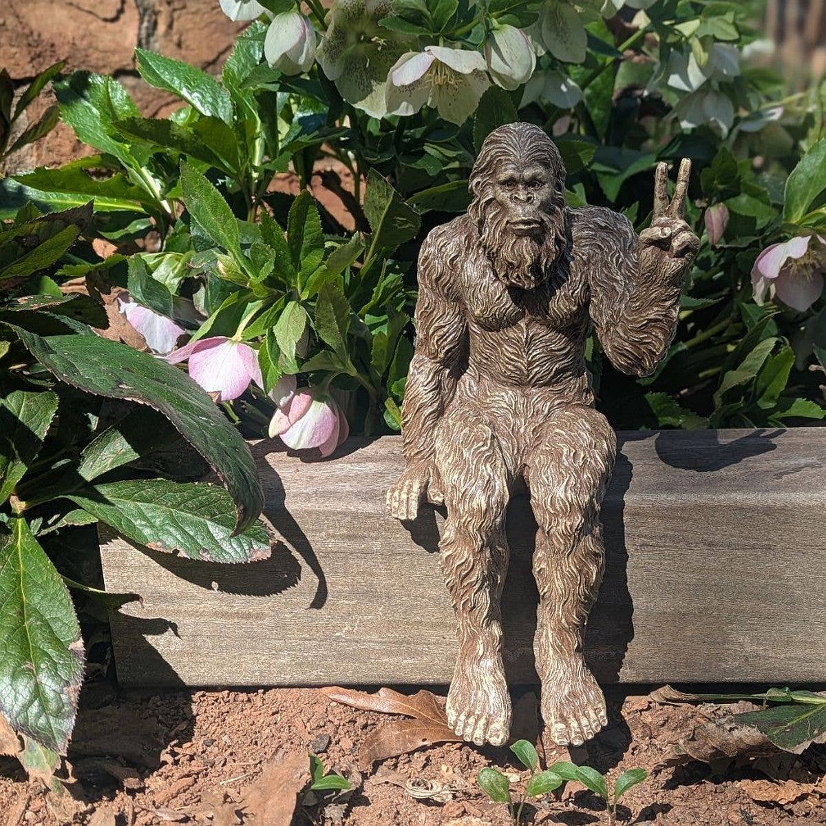 Bigfoot Peace Sign Sasquatch Statue 10 inch Shelf Sitter: Stonewash