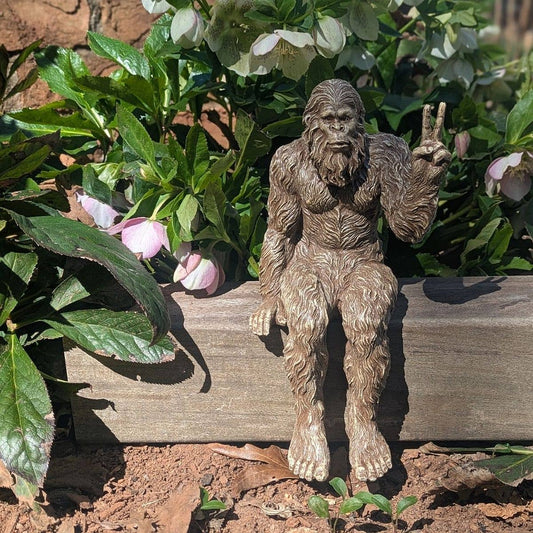 Bigfoot Peace Sign Sasquatch Statue 10 inch Shelf Sitter: Stonewash