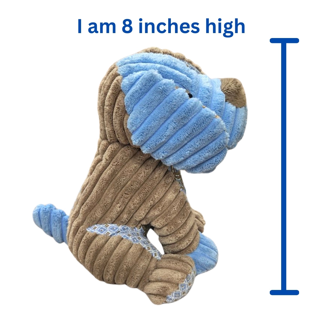 Stuffed Animal Plushie Blue & Brown Corduroy Puppy