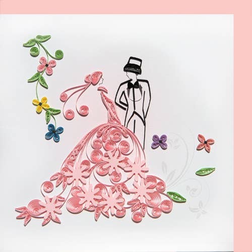 Pink Wedding quilling card, greeting card, love card LV-28