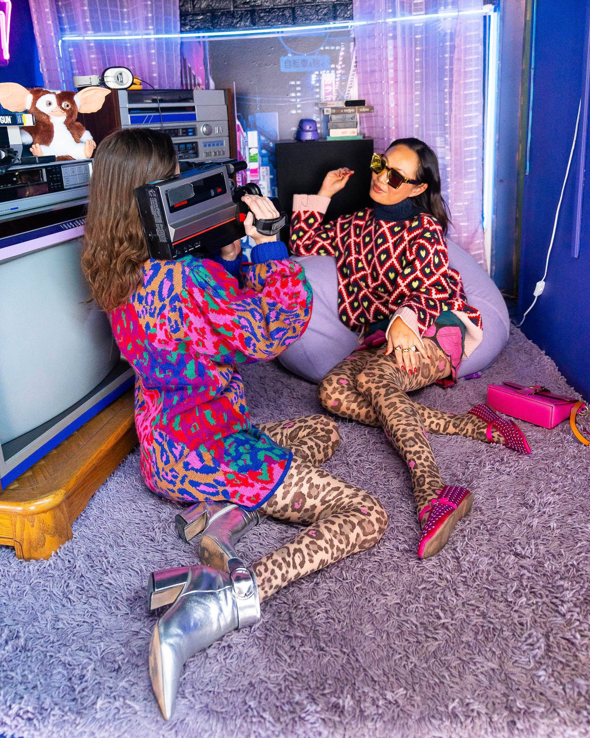 Pink Pop Leopard Print Sheer Tights:  Fits US W 8-12