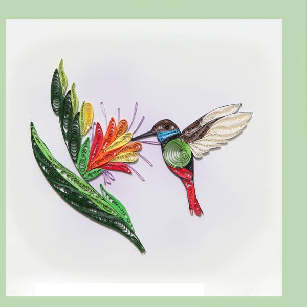 Humming bird & bird of paradise, handmade quilling card, everyday card WN-11