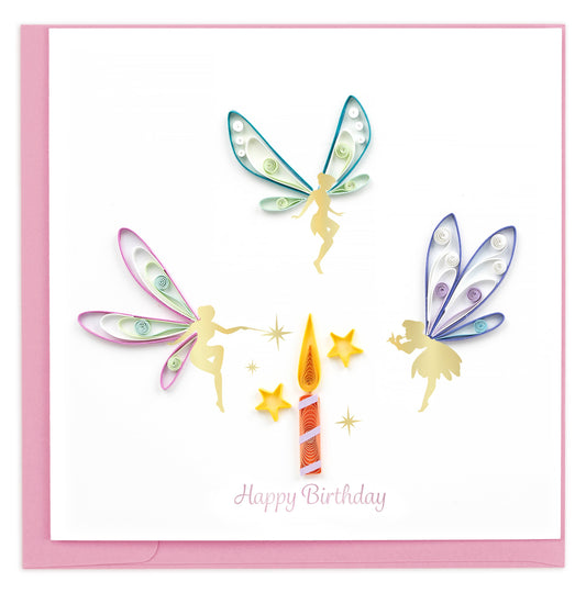 Quilled Birthday Fairies Card | Whimsical Handmade BDay Card