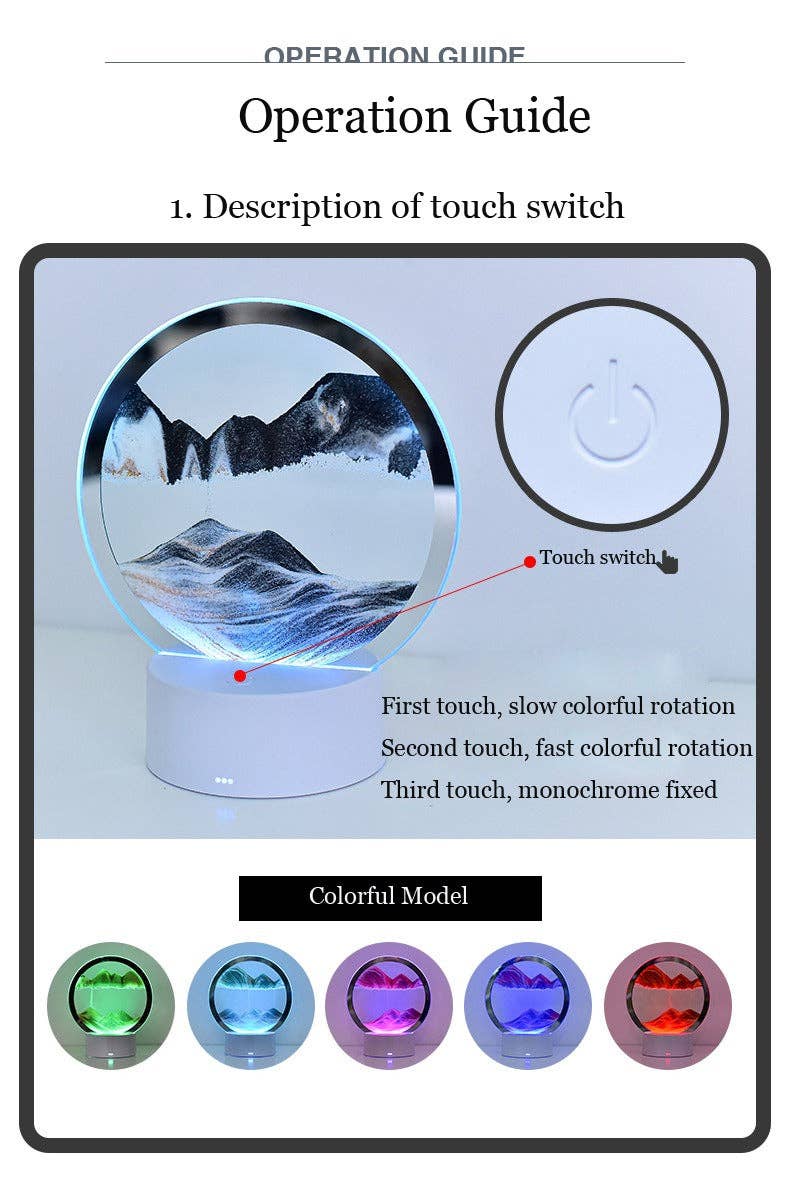 Moving Sand Painting Hourglass Sandscape 3D Led Table Lamp