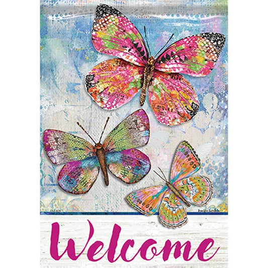 "Butterfly Trio" Shimmer Garden Flag