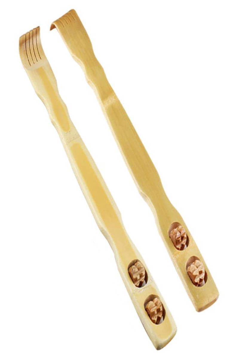 Bamboo Back Scratcher with Massage Rollers