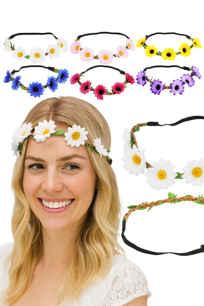 Artificial Daisy Floral Crown Elastic Headband