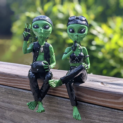 Alien Invasion Biker Dude Ledge Lounger 10" tall: Green