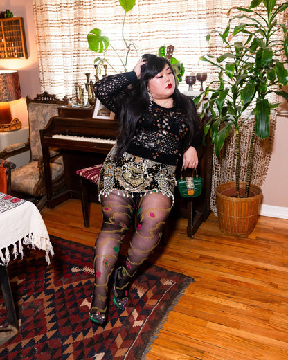 Pearls & Jewels Black Sheer Tights: Fits US W 8-12