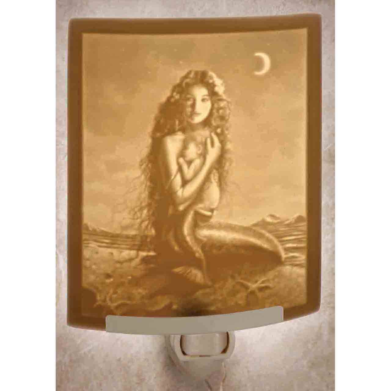 Mermaid and Child Porcelain Lithophane Night Light