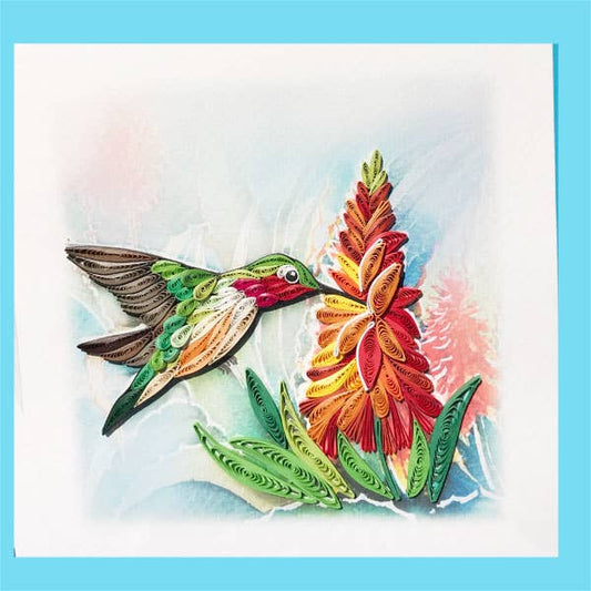 Humming bird & cactus Quilling Card WN-43