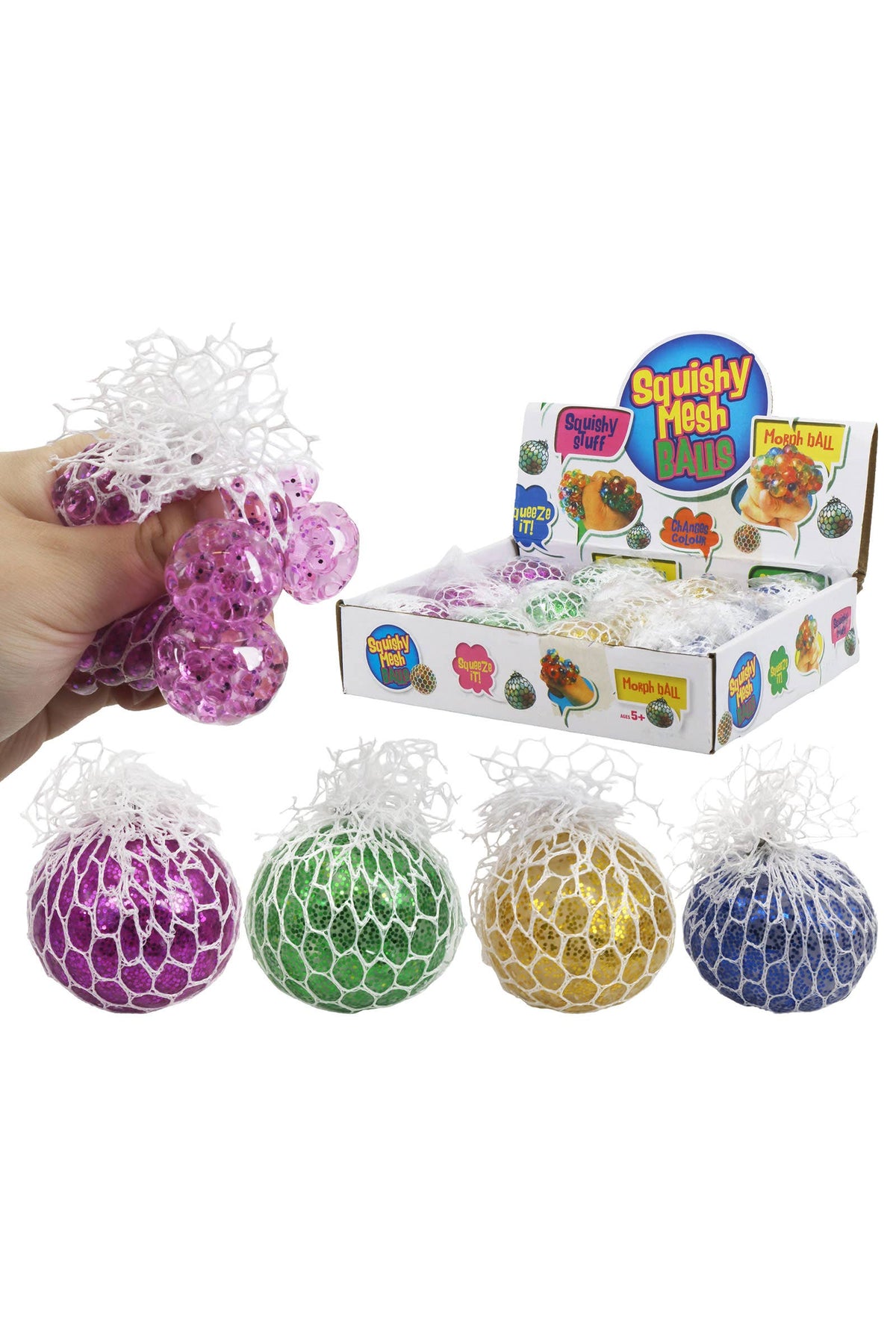 Metallic Glittery Vented Mesh Water Bead Squishy Ball