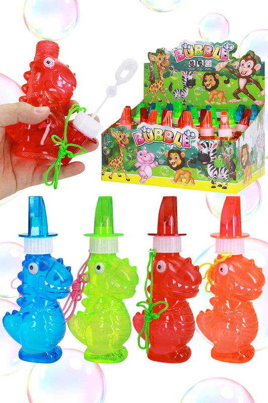 Colorful T-Rex Dinosaur Bottle Bubble Wand Whistle